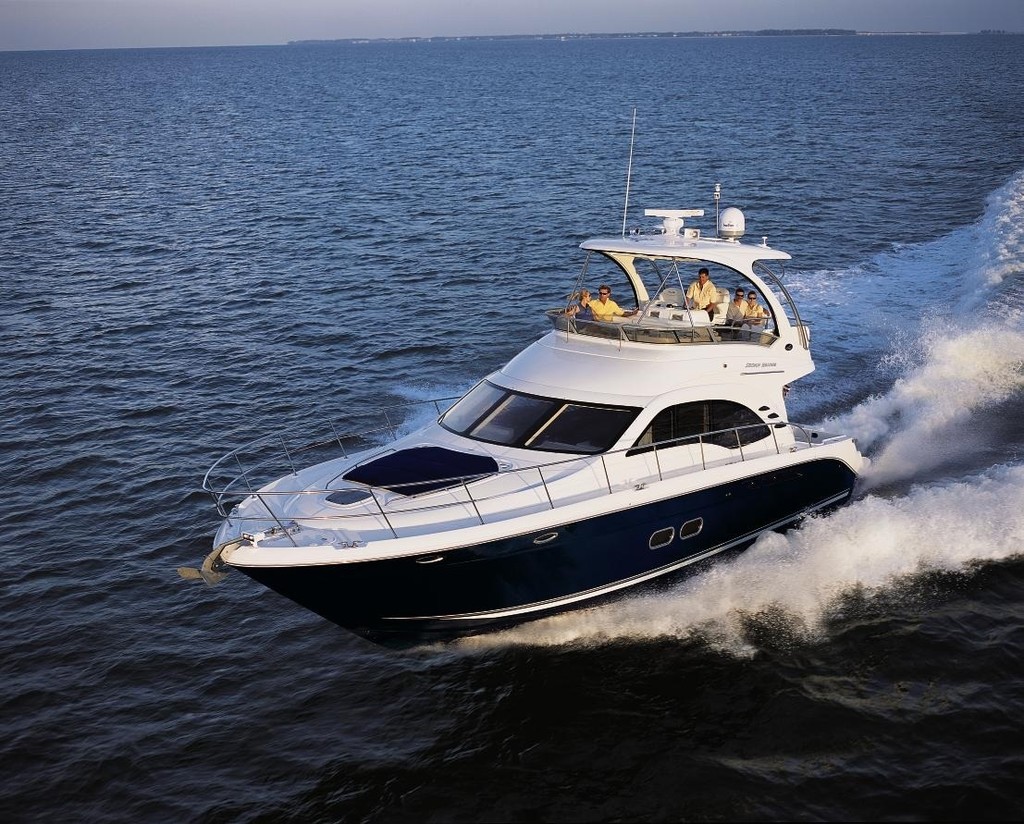 With 960hp courtesy of Cummins MerCruiser diesels the Sea Ray 450 Sedan Bridge gets up and 'boogies.'  © Sea Ray Boats .